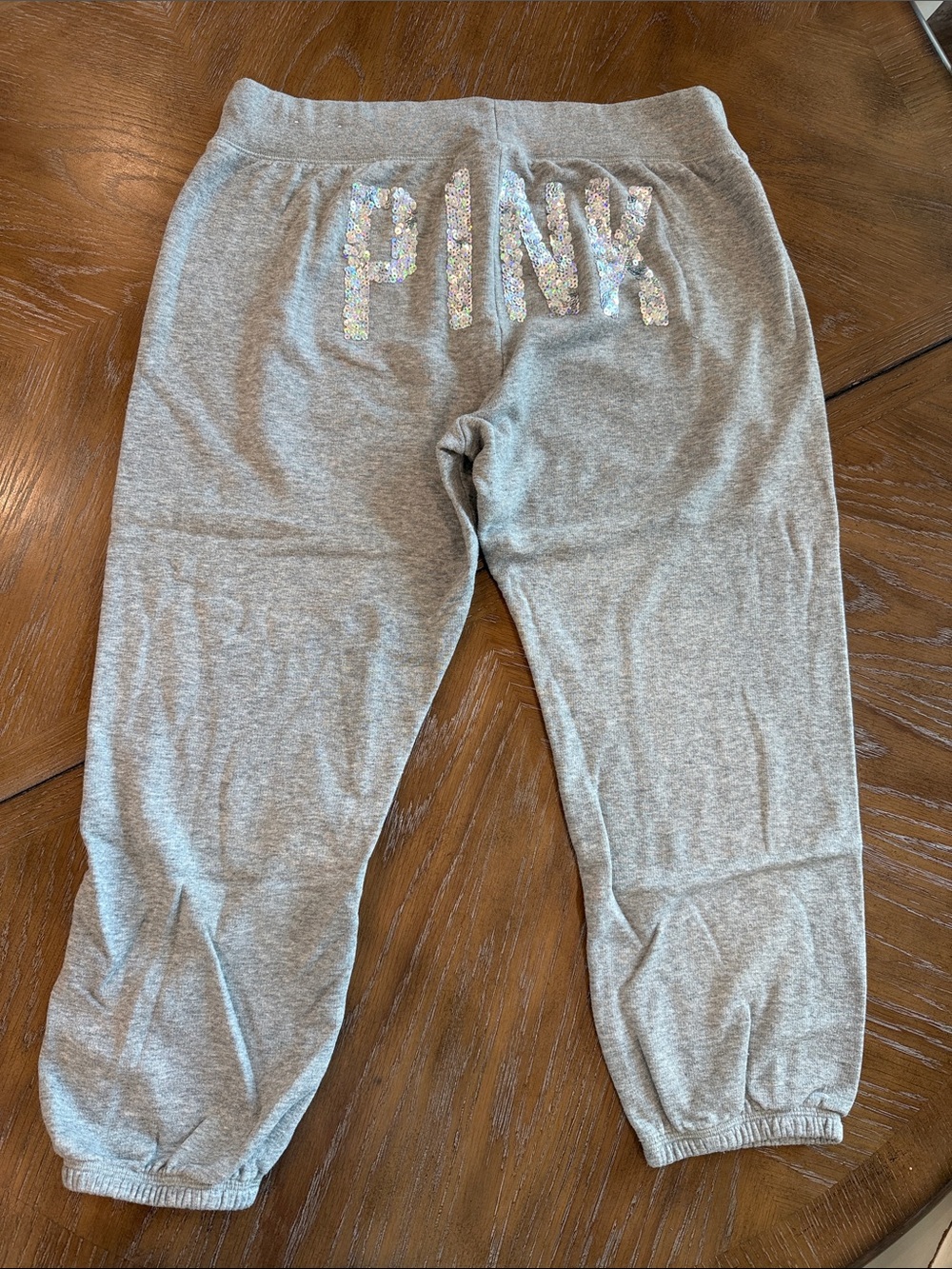 PINK Victoria's Secret Gray Jogger Sweatpants with Iridescent Sequin Logo - Picture 1 of 7